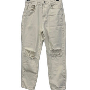 Zara High-Waist Straight Leg Distressed White Jeans - Women's Size 6